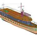 3D Model Of A Passenger Ship With Decks And Masts 3d model