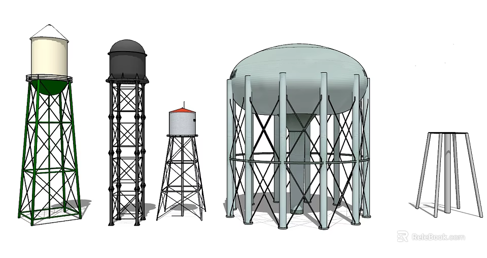 Industrial Equipment Featuring Water Towers With Support Frames And Metal Structures 3d model 