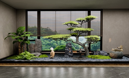 New Chinese style landscape sketch indoor pine landscape landscaping 3d model