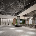 Modern Restaurant Interior With Metal Ceiling Decor Green Plant Walls And Long Tables
