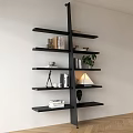 Modern Black Bookshelf With Multiple Shelves Books Decorative Items And Potted Plant