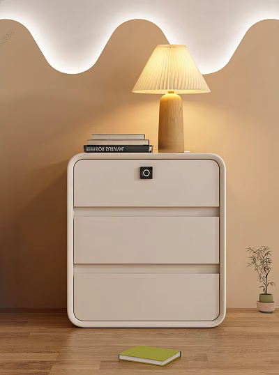 Modern Minimalist Bedside Table With Wooden Table Lamp And Stack Of Books 3d model
