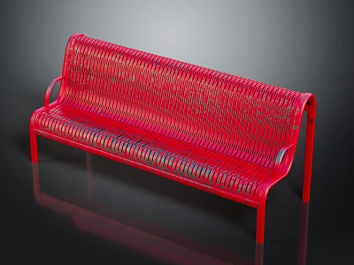 Red Metal Bench With Woven Seat And Backrest For Modern Living Areas 3d model