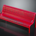 Red Metal Bench With Woven Seat And Backrest For Modern Living Areas