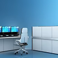 Modern Office Desk With Multiple Monitors And Ergonomic Chair Setup 3d model