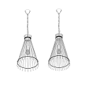 Modern Conical Pendant Lights With Wire Frame And Chain Suspension Design