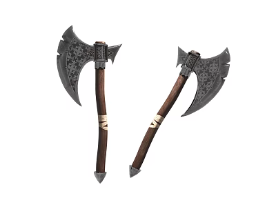 Handcrafted Medieval Battle Axes With Ornate Metal Blades And Wooden Handles 3d model