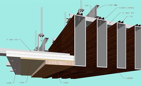 Modern ceiling metal grid wood veneer ceiling decoration process node 3d model