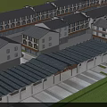 Traditional Style Supermarket Department Store Exterior With Wooden Entrance And Lawn Area