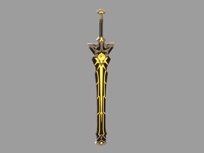 Ornate Fantasy Sword With Gold And Black Decorative Hilt And Blade Design Elements 3d model