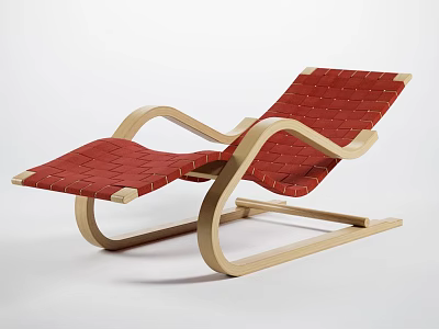Red Woven Lounge Chair With Curved Wooden Frame And Modern Minimalist Design 3d model
