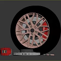 Car Wheel With Red Rim Black Tire Brake Disc And Nearby Tools