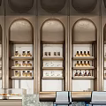 Elegant Modern Sales Office Interior Design With Marble Counter And Display Shelves
