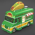Green Taco Truck with Large Taco on Top TACO Sign and Decorative Patterns