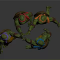 Teenage Mutant Ninja Turtles Group Interacting With Colored Masks And Green Shells