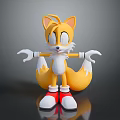 Game Movie Yellow Fox Character Standing With Two Tails Red Shoes And White Gloves