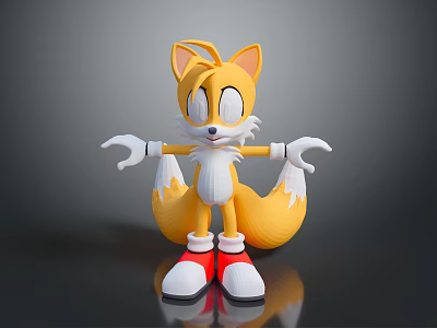 Game Movie Yellow Fox Character Standing With Two Tails Red Shoes And White Gloves 3d model