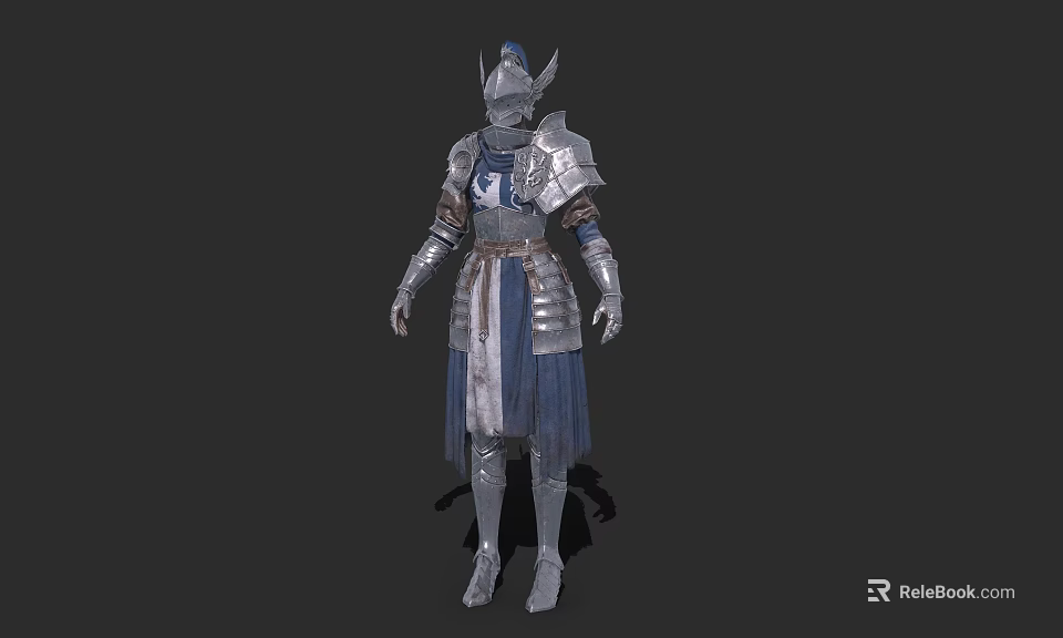 Game And Movie Character In Full Body Medieval Style Silver Armor With Blue Accents 3d model 