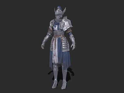 Game And Movie Character In Full Body Medieval Style Silver Armor With Blue Accents 3d model