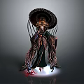 Traditional Ornate Robe Costume With Large Decorative Hat And Glowing Base
