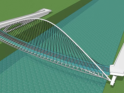 Modern Landscaping Bridge With Arch Structure Over Scenic Water And Green Surroundings 3d model