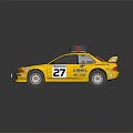 Yellow Race Car Model With Sponsor Logos Number 27 And Cancel Roof Sign
