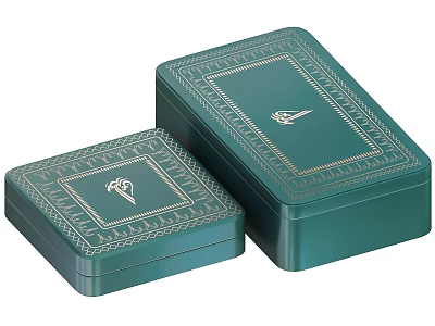 Green Metal Storage Boxes With Gold Decorative Patterns And Square Shape For Home Use 3d model