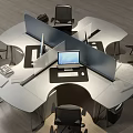 Modern Office Desk With Dividers Computer Monitor Office Chairs And Documents