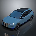 Modern Blue SUV With Black Roof Front Grille And Blue Accent Details
