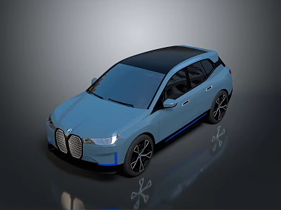 Modern Blue SUV With Black Roof Front Grille And Blue Accent Details 3d model