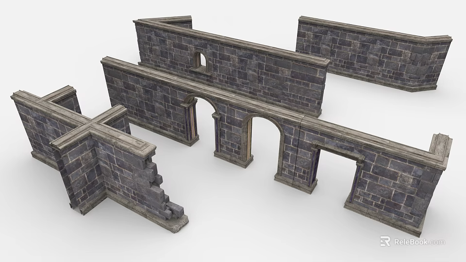Ancient Stone Architectural Components With Arches And Broken Wall Sections 3d model