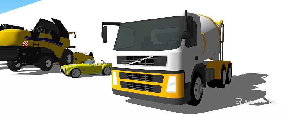 Volvo White And Yellow Concrete Mixer Truck For Heavy Duty Construction Work 3d model 