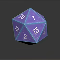 Purple Icosahedral Die With Numbers And Shiny Surface On Dark Background