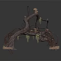 Decorative Wooden Building Featuring Curved Branch Structure And Intertwined Twig Top