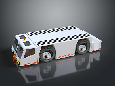 White Industrial Transport Vehicle With Large Wheels Roof Grilles Orange Stripes And Yellow Lights 3d model