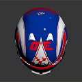 Racing Helmet With MSV And Renault Logos In Blue Red White Colors
