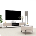 Modern Simple Round Table TV Cabinet Living Room Furniture Combination Beige 3d model