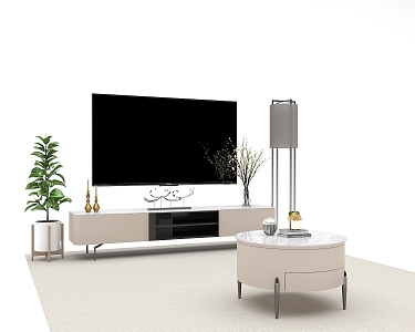 Modern Simple Round Table TV Cabinet Living Room Furniture Combination Beige 3d model