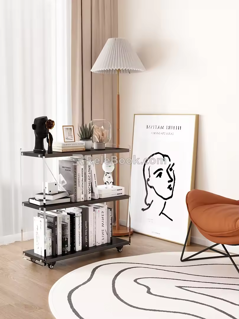 Modern Bookshelf Rest Area Bookshelf Acrylic Decorative Cabinet Combination 3d model