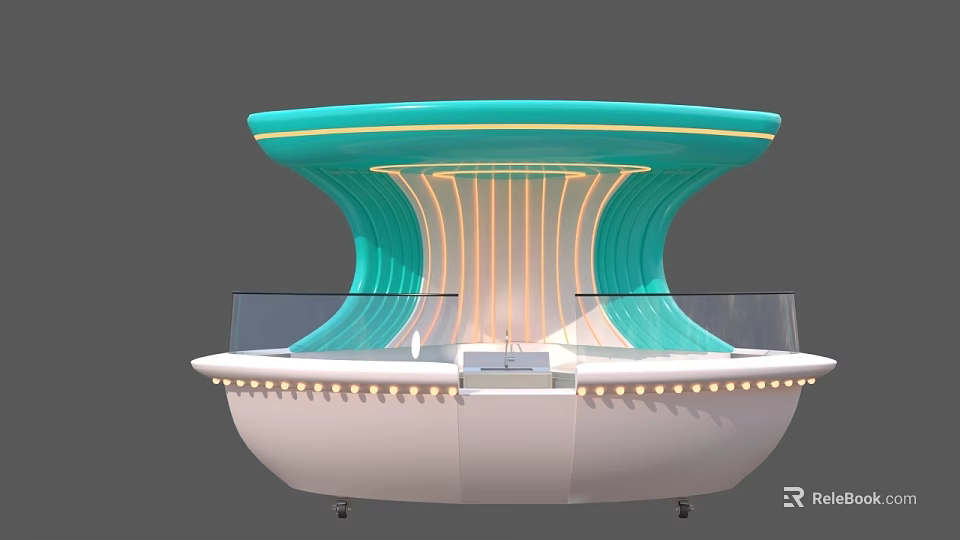 Futuristic Turquoise And White Cosmic Control Console With Curved Structure And Lighting 3d model 