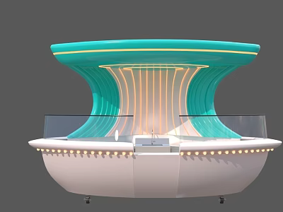 Futuristic Turquoise And White Cosmic Control Console With Curved Structure And Lighting 3d model