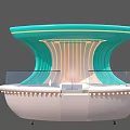 Futuristic Turquoise And White Cosmic Control Console With Curved Structure And Lighting