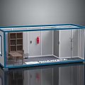Container Interior Scene With Shelf Table Chairs Fire Extinguisher And Coat Rack 3d model