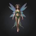 3D Rendering of Fantasy Fairy Character with Blue Wings and Green Dress
