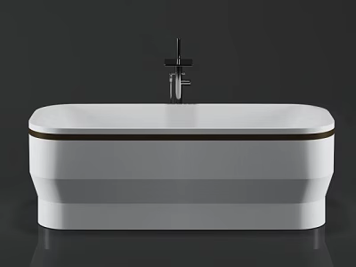 Modern Freestanding White Bathtub with Black Faucet and Brown Trim Sleek Contemporary Design 3d model