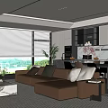 Modern Living And Dining Area Interior Design With Sofa Dining Table And Natural Light 3d model