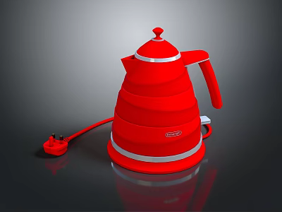 Modern Red Electric Kettle With Layered Design And Power Cord 3d model