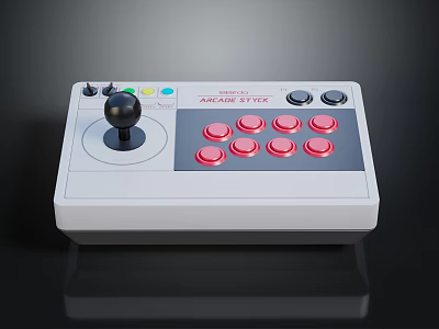 Professional Arcade Stick With Black Joystick Red Buttons Knobs And Colorful Indicator Lights 3d model