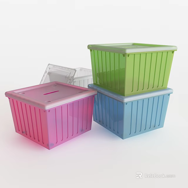 Colorful Stackable Plastic Storage Boxes With Transparent Lids For Home Organization 3d model 