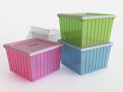 Colorful Stackable Plastic Storage Boxes With Transparent Lids For Home Organization 3d model